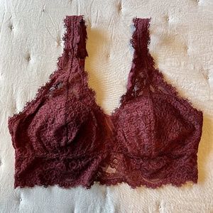 Aerie Burgundy Eyelash Lace Padded Plunge Bralette